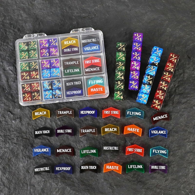 FIGURESLAB Store 48PCS MTG Tokens & 12mm Dice Counter for Magic The Gatering, MTG Abilities Keyword Buff Tokens Life Counters 6 Sided Dice, Compatible with TCG Card Gaming Accessories CCG Creature Stats - Image 5